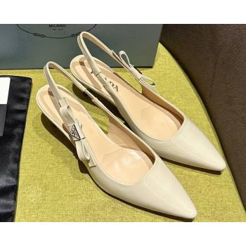 Prada Heel 5.5cm Patent leather slingbacks 1I190N Beige 2024 (modeng-24030818)