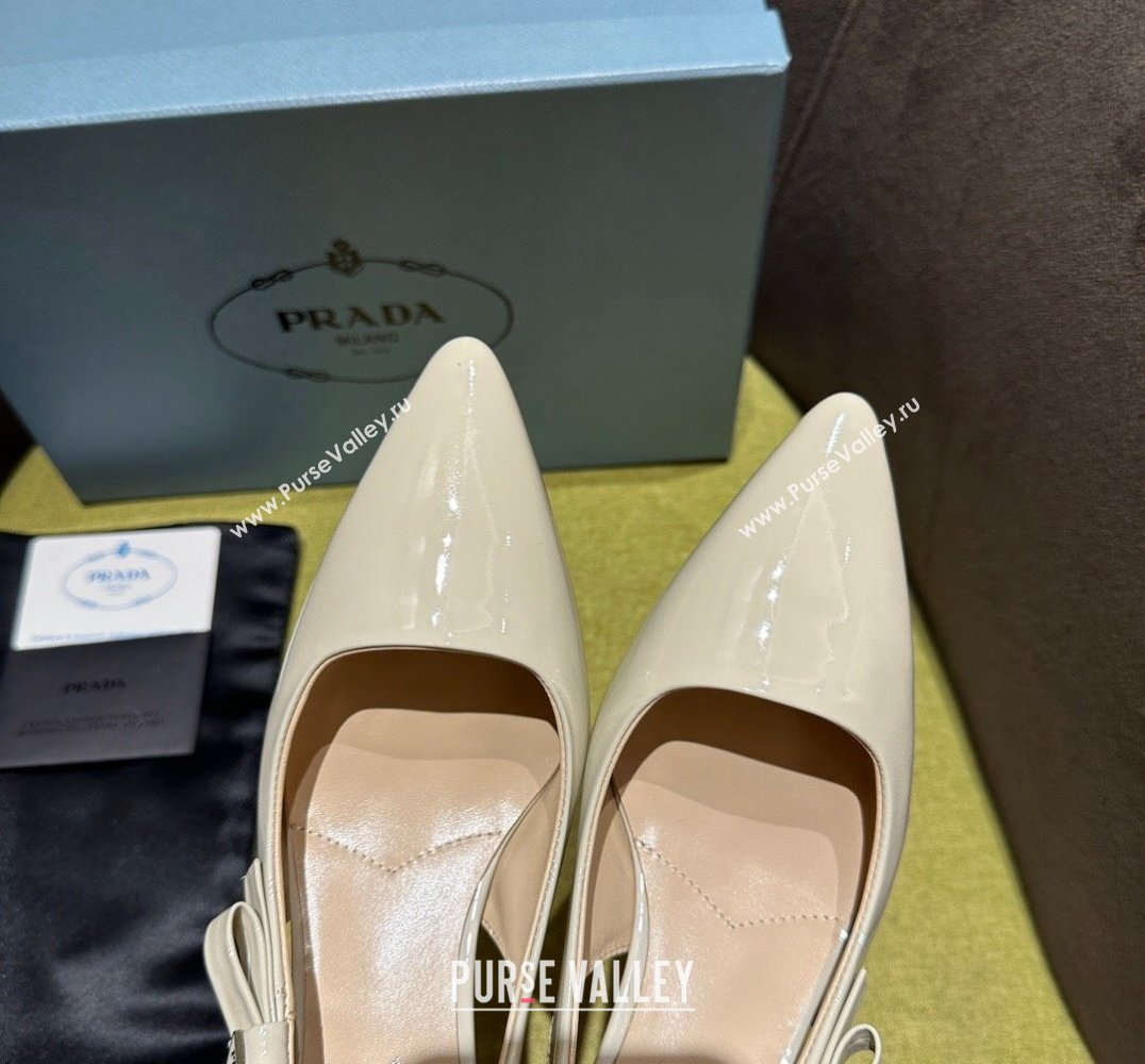 Prada Heel 5.5cm Patent leather slingbacks 1I190N Beige 2024 (modeng-24030818)