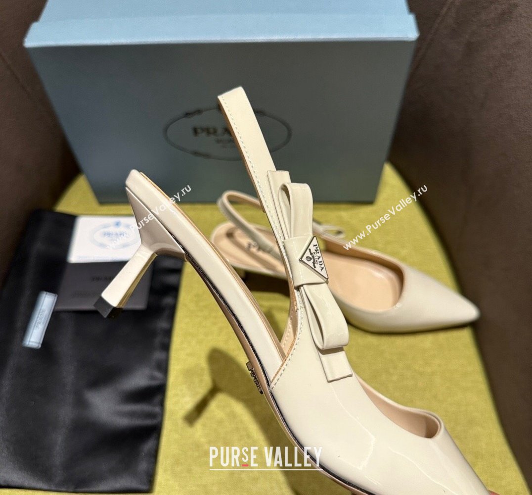 Prada Heel 5.5cm Patent leather slingbacks 1I190N Beige 2024 (modeng-24030818)