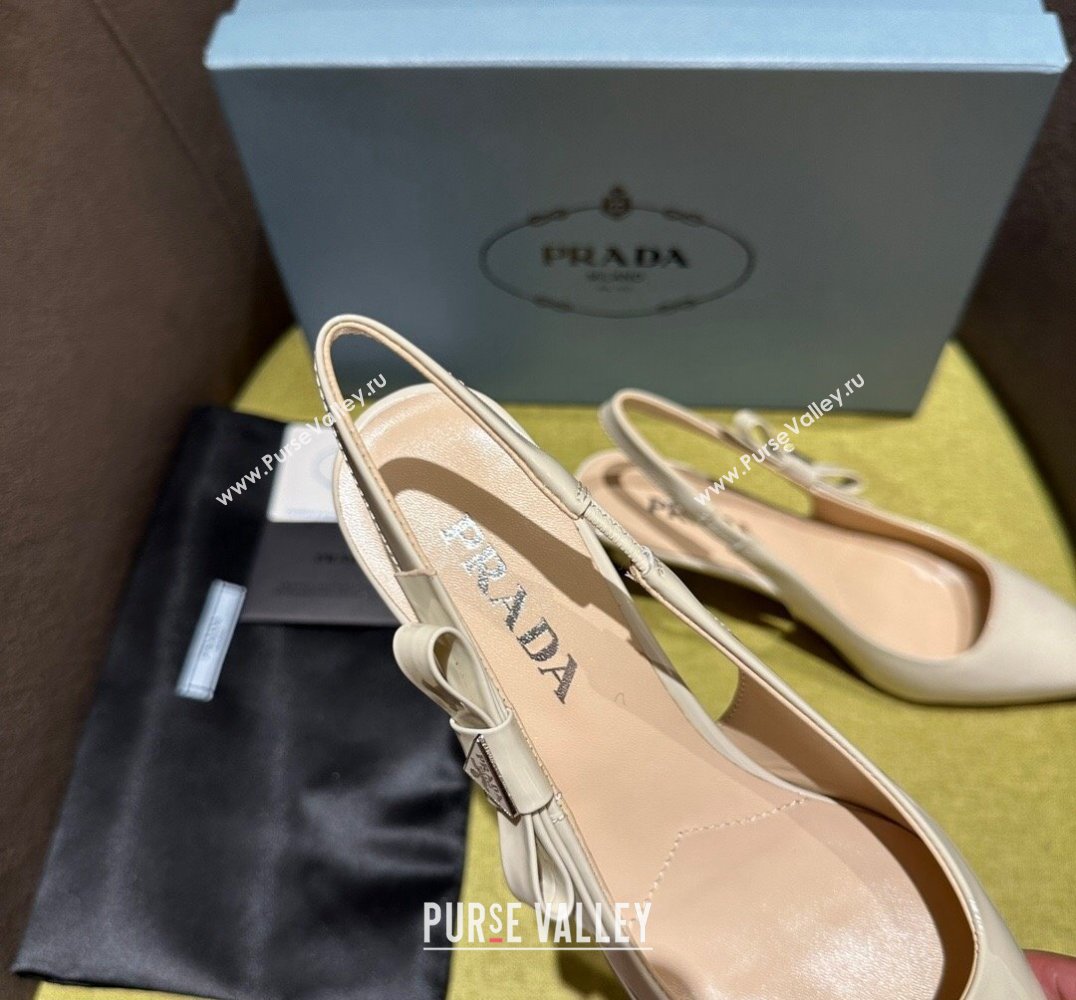 Prada Heel 5.5cm Patent leather slingbacks 1I190N Beige 2024 (modeng-24030818)