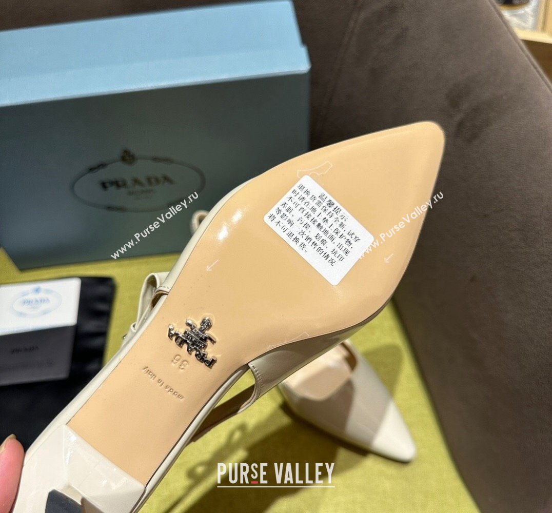 Prada Heel 5.5cm Patent leather slingbacks 1I190N Beige 2024 (modeng-24030818)