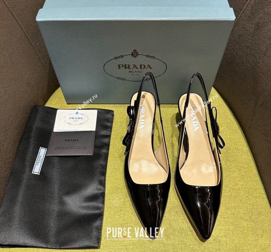 Prada Heel 5.5cm Patent leather slingbacks 1I190N Black 2024 (modeng-24030816)