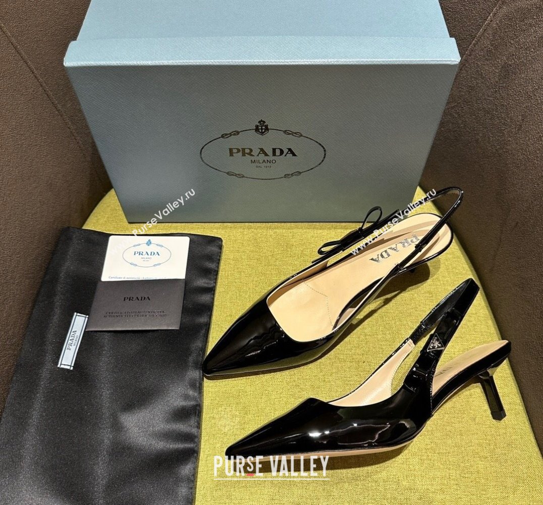 Prada Heel 5.5cm Patent leather slingbacks 1I190N Black 2024 (modeng-24030816)