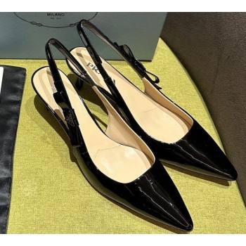 Prada Heel 5.5cm Patent leather slingbacks 1I190N Black 2024 (modeng-24030816)