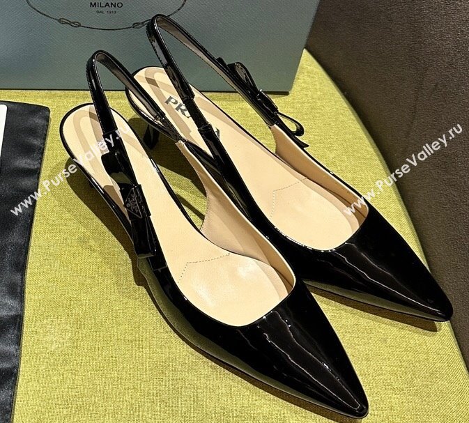 Prada Heel 5.5cm Patent leather slingbacks 1I190N Black 2024 (modeng-24030816)