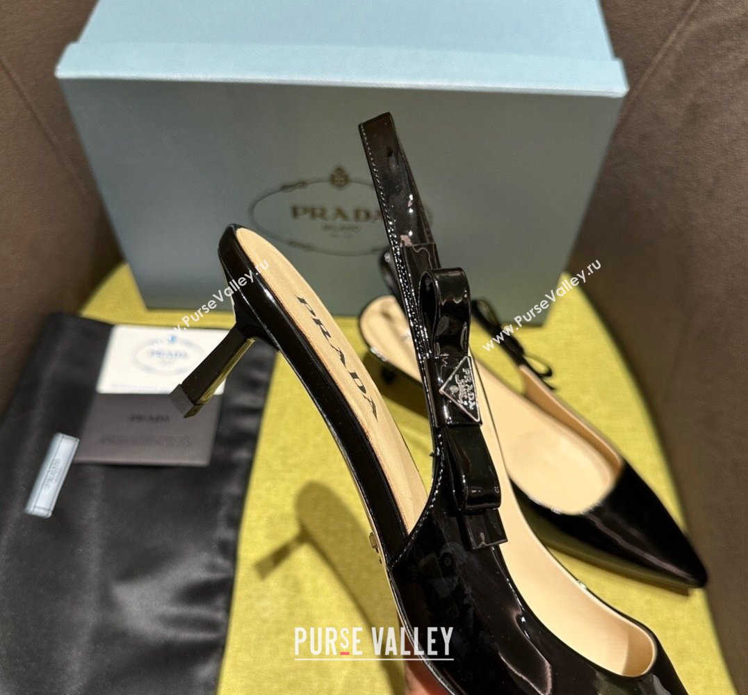 Prada Heel 5.5cm Patent leather slingbacks 1I190N Black 2024 (modeng-24030816)