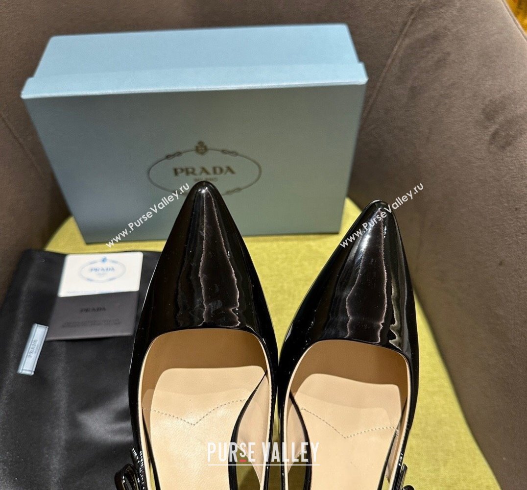 Prada Heel 5.5cm Patent leather slingbacks 1I190N Black 2024 (modeng-24030816)