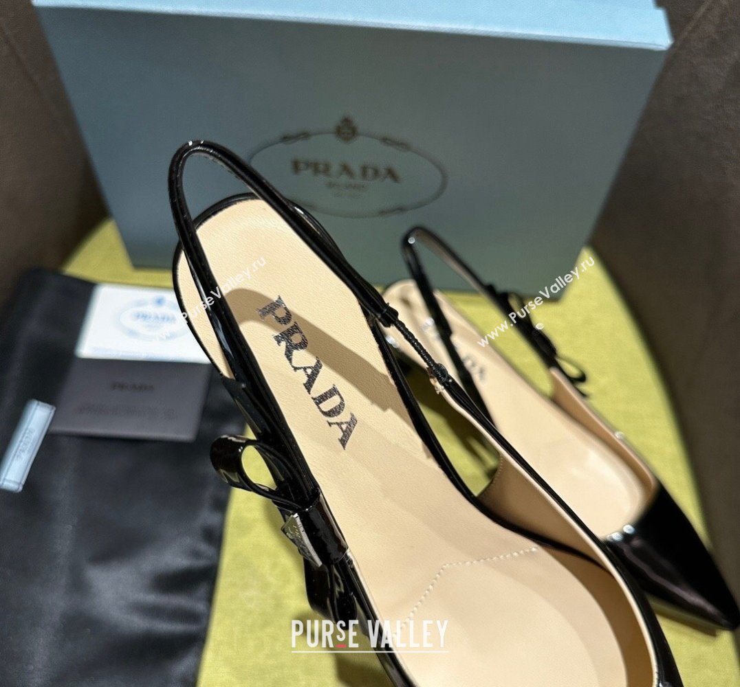 Prada Heel 5.5cm Patent leather slingbacks 1I190N Black 2024 (modeng-24030816)