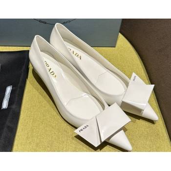 Prada Heel 4.5cm Brushed leather pumps with Architectural details White 2024 (modeng-24030802)