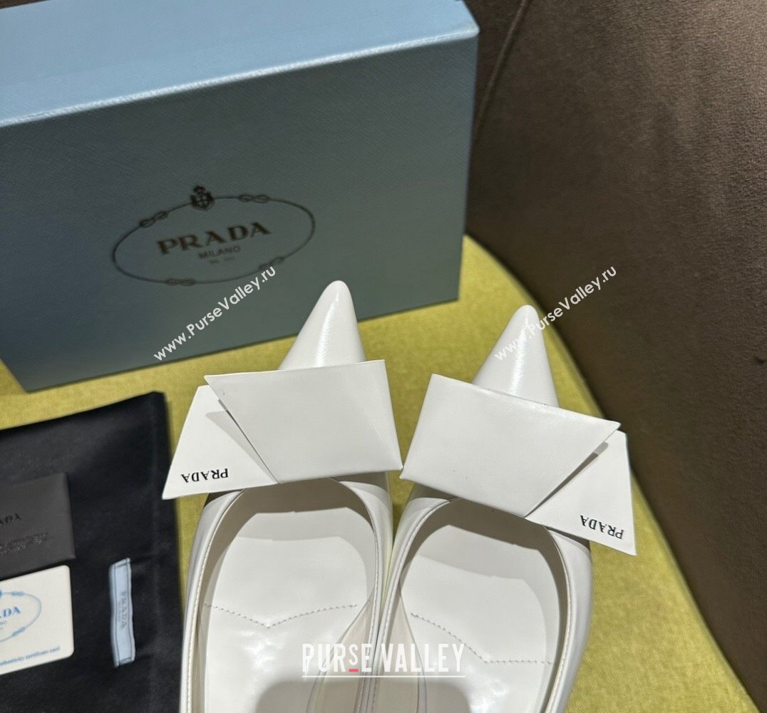 Prada Heel 4.5cm Brushed leather pumps with Architectural details White 2024 (modeng-24030802)