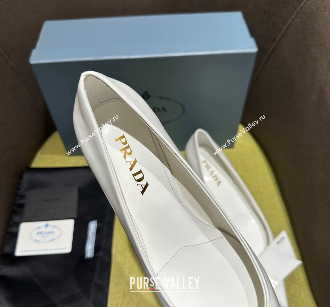 Prada Heel 4.5cm Brushed leather pumps with Architectural details White 2024 (modeng-24030802)