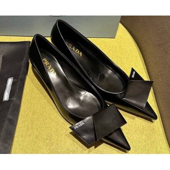 Prada Heel 4.5cm Brushed leather pumps with Architectural details Black 2024 (modeng-24030801)