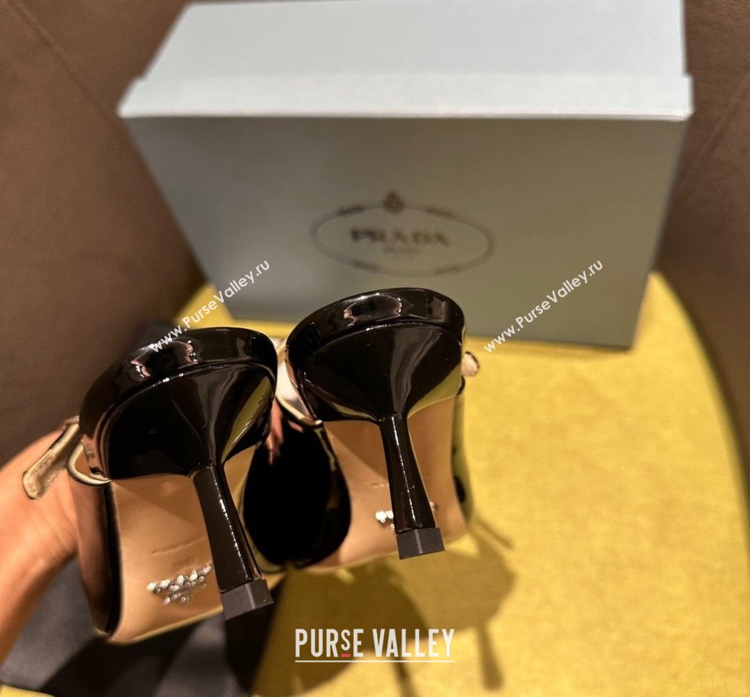 Prada Heel 5.5cm Patent leather Mules with Strap Black 2024 (modeng-24030819)