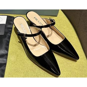 Prada Heel 5.5cm Patent leather Mules with Strap Black 2024 (modeng-24030819)