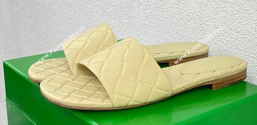 Bottega Veneta Leather Amy Flat mules with Intreccio pattern Beige 2024 (kaola-24030720)