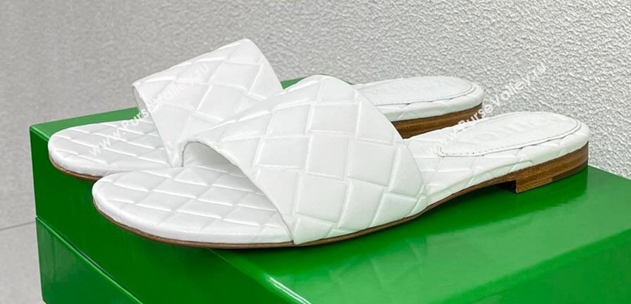 Bottega Veneta Leather Amy Flat mules with Intreccio pattern White 2024 (kaola-24030718)