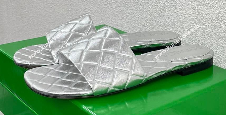 Bottega Veneta Leather Amy Flat mules with Intreccio pattern Silver 2024 (kaola-24030722)