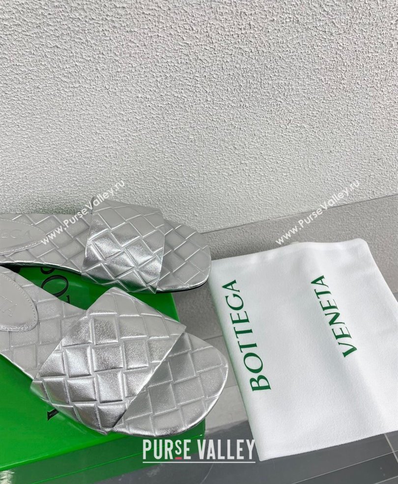 Bottega Veneta Leather Amy Flat mules with Intreccio pattern Silver 2024 (kaola-24030722)