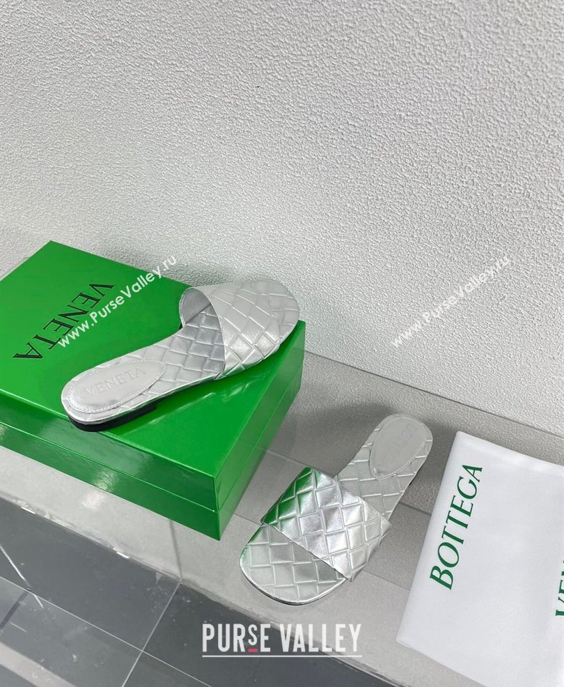 Bottega Veneta Leather Amy Flat mules with Intreccio pattern Silver 2024 (kaola-24030722)