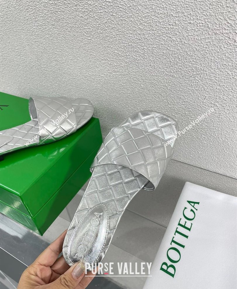 Bottega Veneta Leather Amy Flat mules with Intreccio pattern Silver 2024 (kaola-24030722)