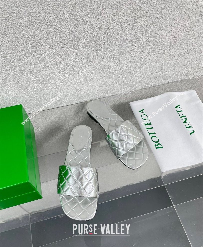 Bottega Veneta Leather Amy Flat mules with Intreccio pattern Silver 2024 (kaola-24030722)