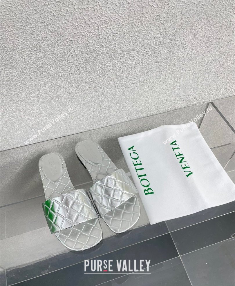 Bottega Veneta Leather Amy Flat mules with Intreccio pattern Silver 2024 (kaola-24030722)