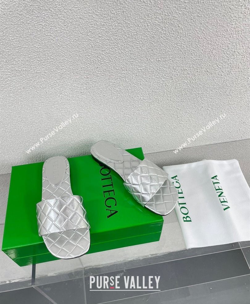 Bottega Veneta Leather Amy Flat mules with Intreccio pattern Silver 2024 (kaola-24030722)