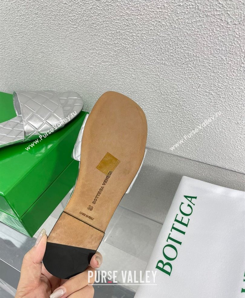 Bottega Veneta Leather Amy Flat mules with Intreccio pattern Silver 2024 (kaola-24030722)