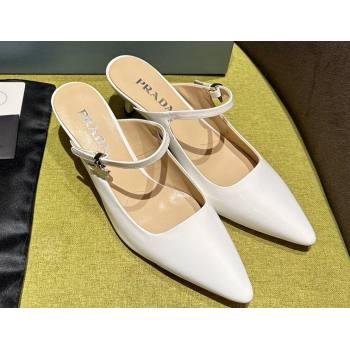 Prada Heel 5.5cm Patent leather Mules with Strap White 2024 (modeng-24030820)