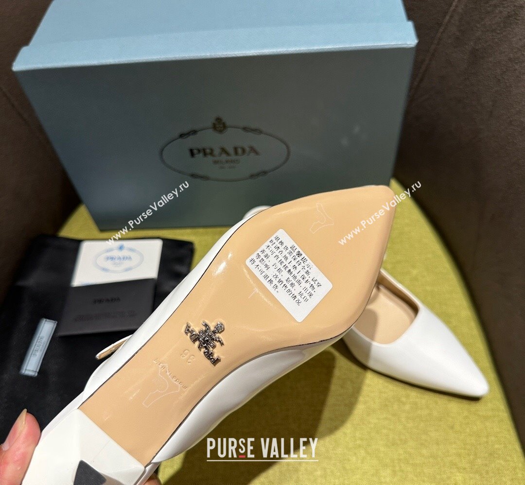 Prada Heel 5.5cm Patent leather Mules with Strap White 2024 (modeng-24030820)