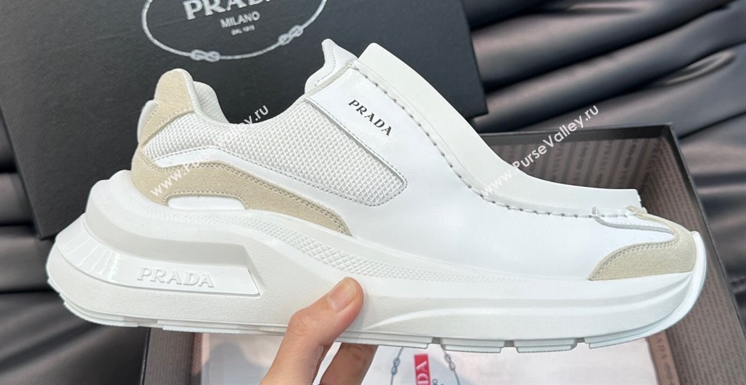 Prada Systeme brushed leather Mens sneakers with bike fabric and suede elements White 2024 (shouhe-24030953)