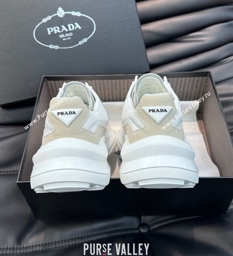 Prada Systeme brushed leather Mens sneakers with bike fabric and suede elements White 2024 (shouhe-24030953)