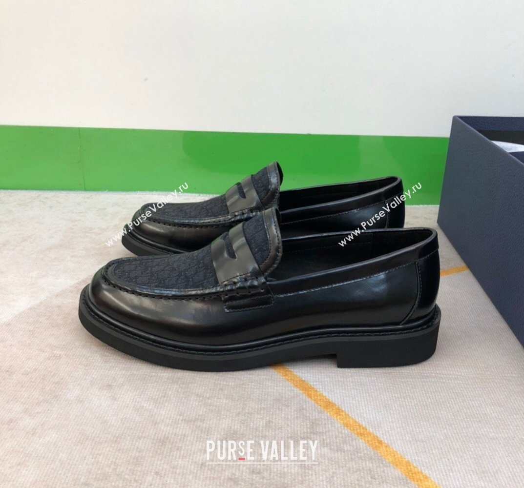 Dior Explorer Mens Loafers in Black Smooth Calfskin and Black Dior Oblique Jacquard 2024 (shouhe-24030954)