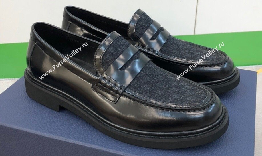 Dior Explorer Mens Loafers in Black Smooth Calfskin and Black Dior Oblique Jacquard 2024 (shouhe-24030954)