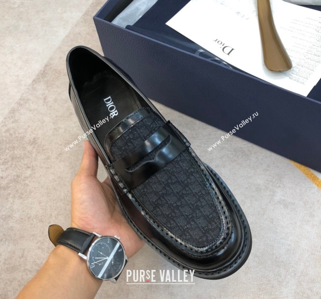 Dior Explorer Mens Loafers in Black Smooth Calfskin and Black Dior Oblique Jacquard 2024 (shouhe-24030954)