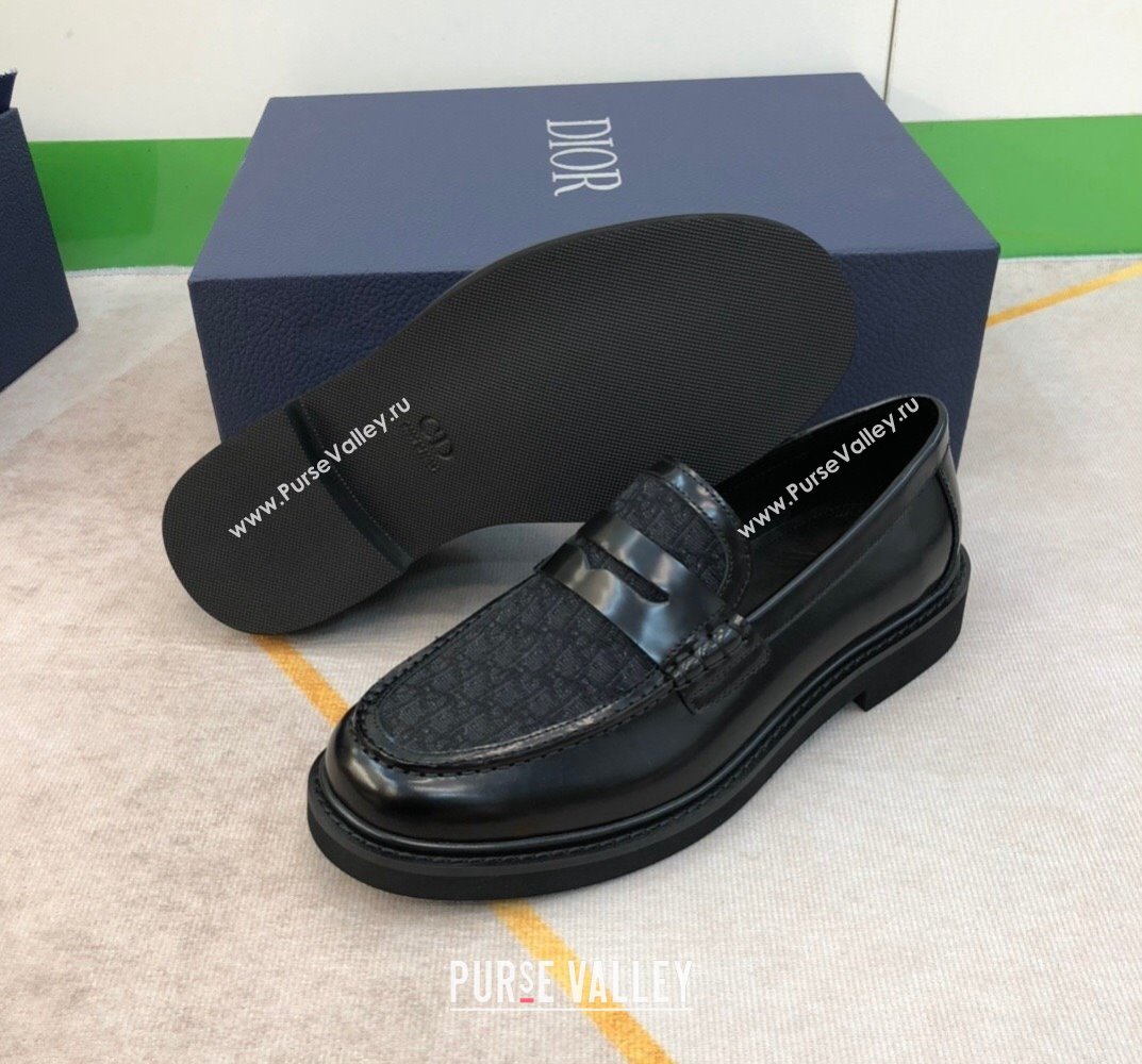 Dior Explorer Mens Loafers in Black Smooth Calfskin and Black Dior Oblique Jacquard 2024 (shouhe-24030954)