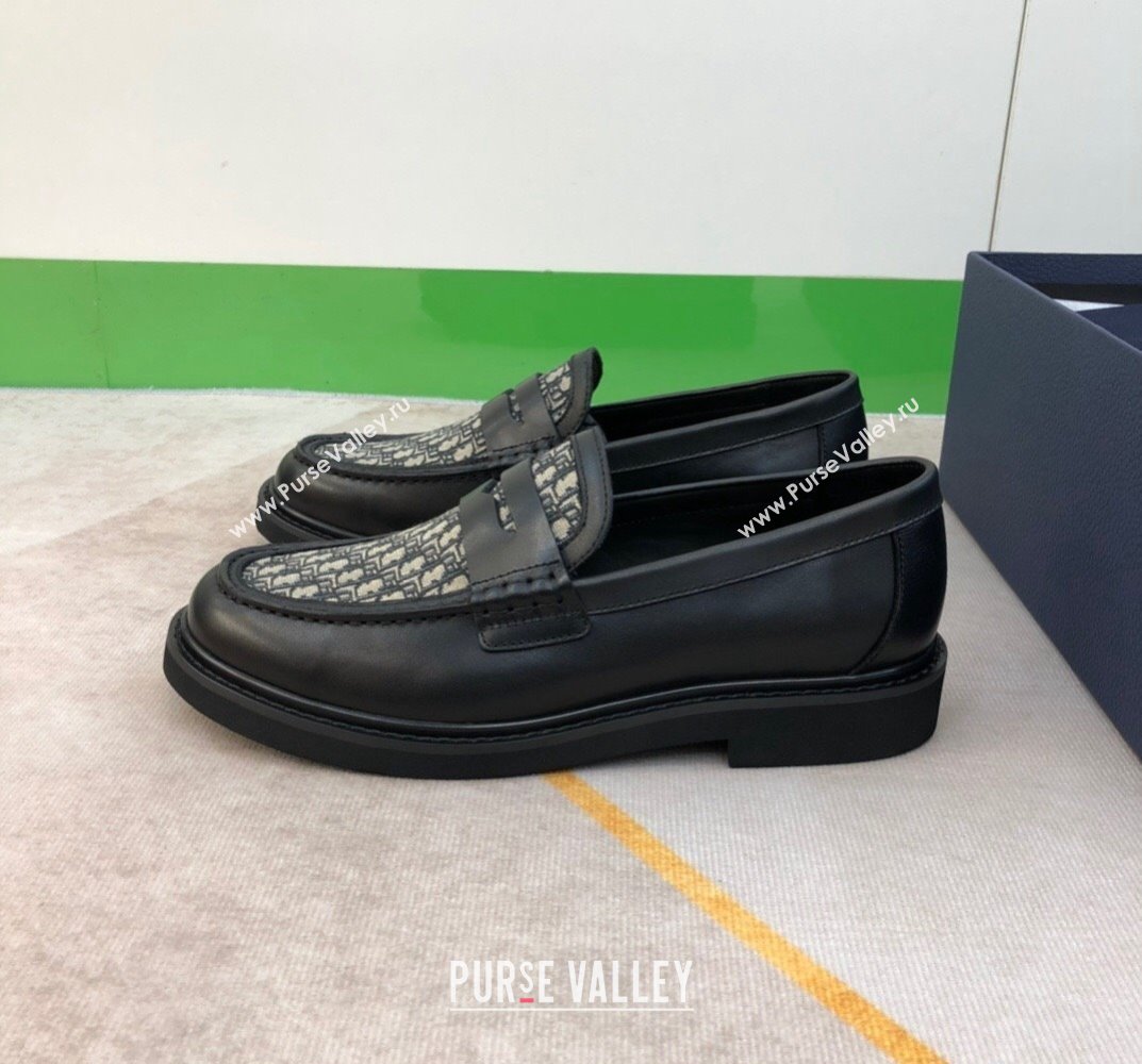 Dior Explorer Mens Loafers in Black Smooth Calfskin and Beige and Black Dior Oblique Jacquard 2024 (shouhe-24030955)