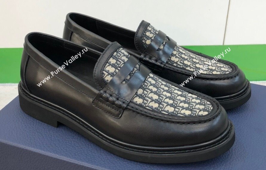 Dior Explorer Mens Loafers in Black Smooth Calfskin and Beige and Black Dior Oblique Jacquard 2024 (shouhe-24030955)