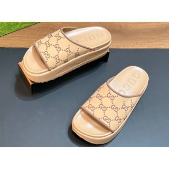 Gucci Women/Men platform Rubber slide sandals GG Beige 2024 (modeng-24031114)