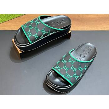 Gucci Women/Men platform Rubber slide sandals GG Black/Green 2024 (modeng-24031112)