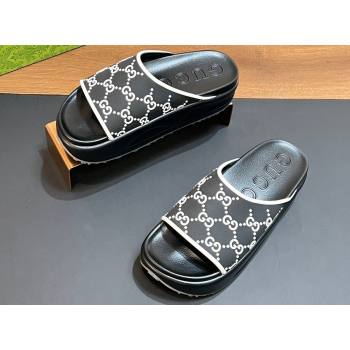 Gucci Women/Men platform Rubber slide sandals GG Black/White 2024 (modeng-24031111)