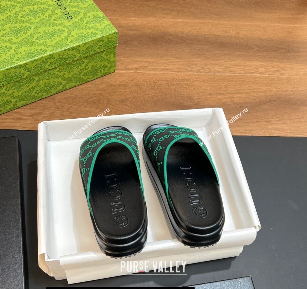 Gucci Women/Men platform Rubber slide sandals GG Black/Green 2024 (modeng-24031112)