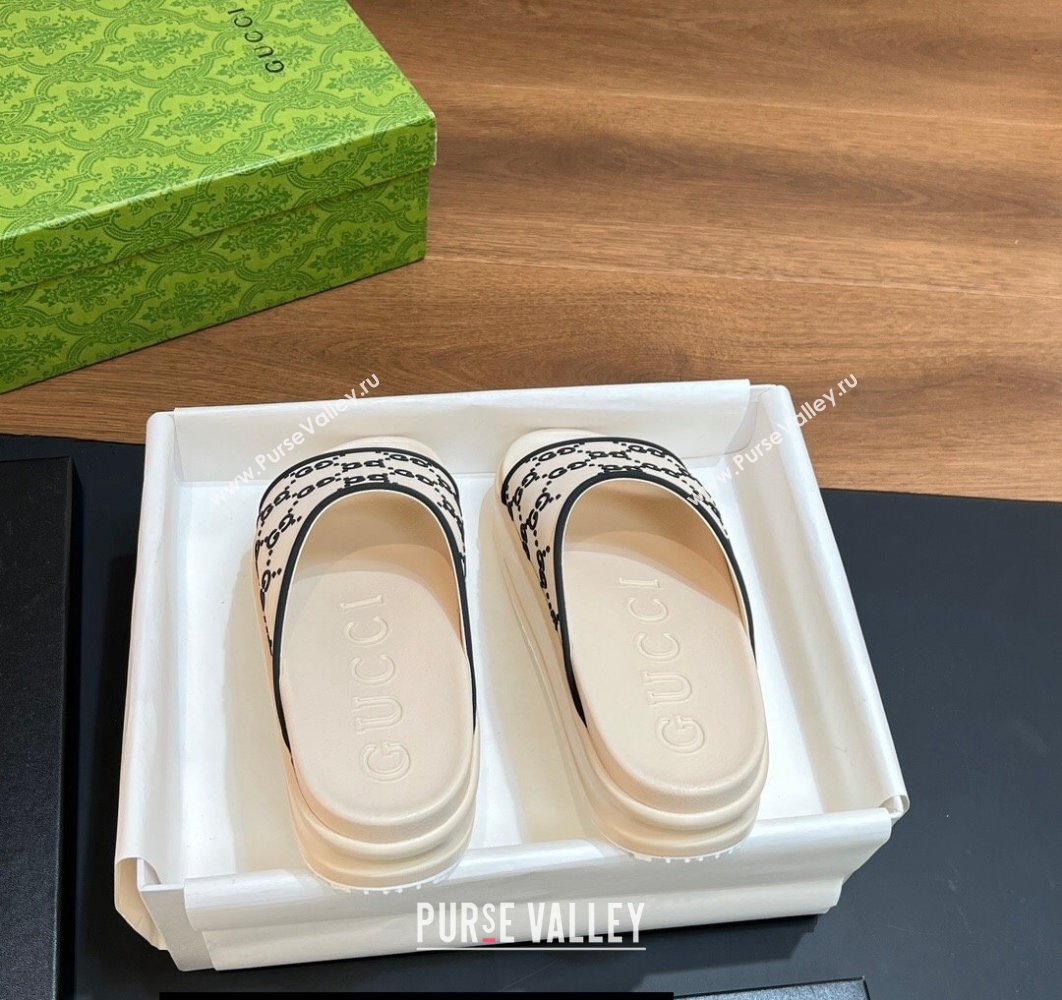 Gucci Women/Men platform Rubber slide sandals GG White/Black 2024 (modeng-24031113)