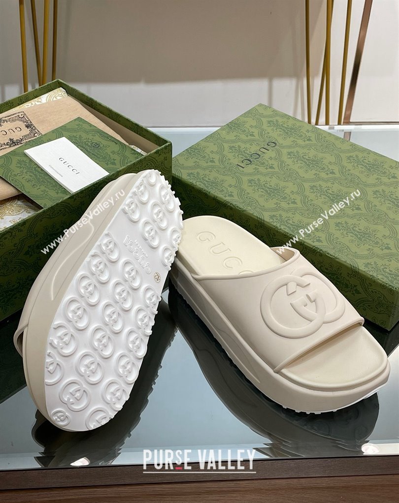 Gucci Women/Men platform Rubber slide sandals with Interlocking G White 2024 (modeng-24031120)