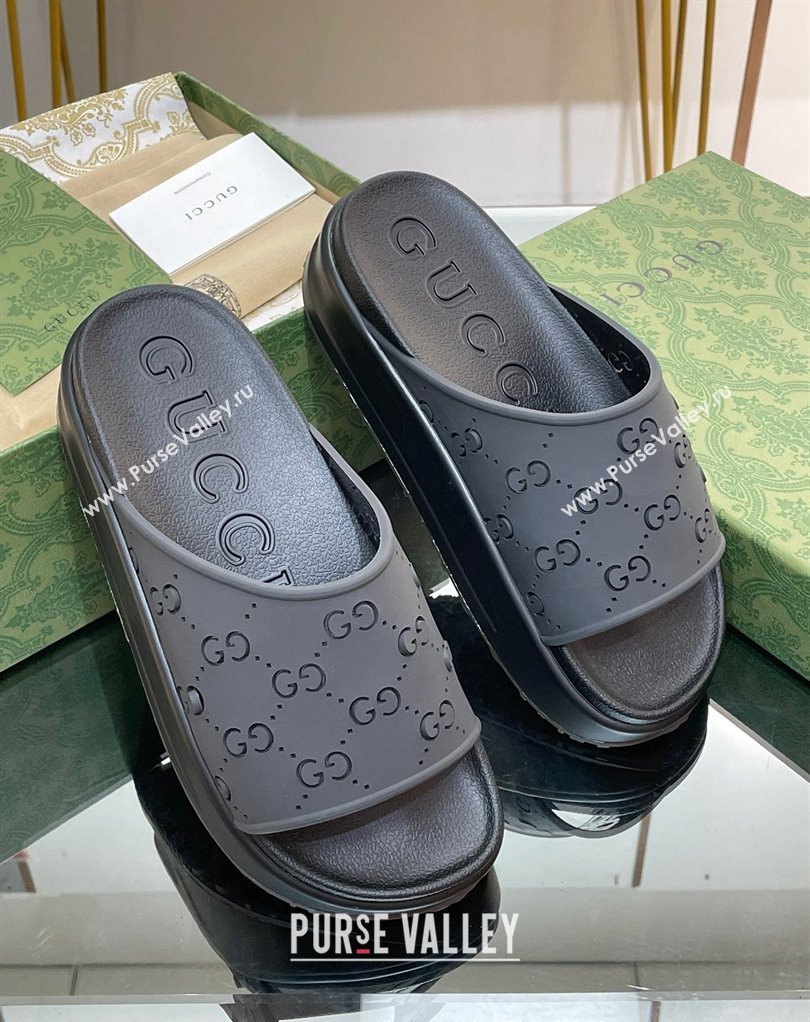 Gucci Women/Men platform perforated GG Rubber slide sandals Black 2024 (modeng-24031128)