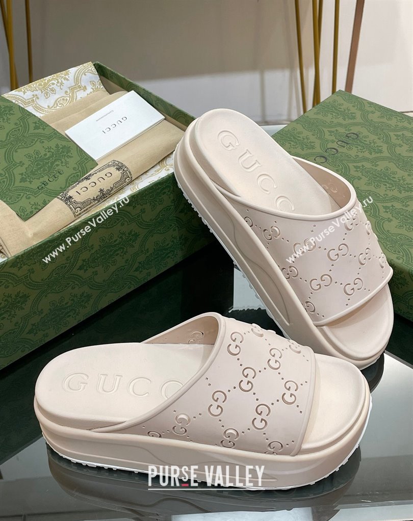 Gucci Women/Men platform perforated GG Rubber slide sandals White 2024 (modeng-24031129)