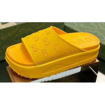 Gucci Women/Men platform perforated GG Rubber slide sandals Yellow 2024 (modeng-24031131)