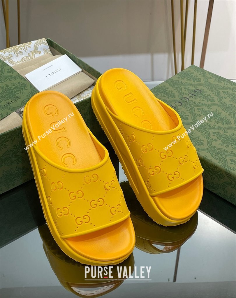 Gucci Women/Men platform perforated GG Rubber slide sandals Yellow 2024 (modeng-24031131)