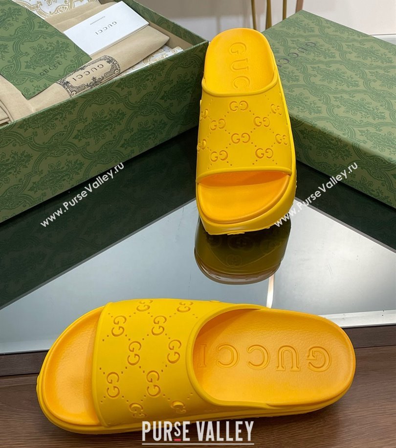 Gucci Women/Men platform perforated GG Rubber slide sandals Yellow 2024 (modeng-24031131)