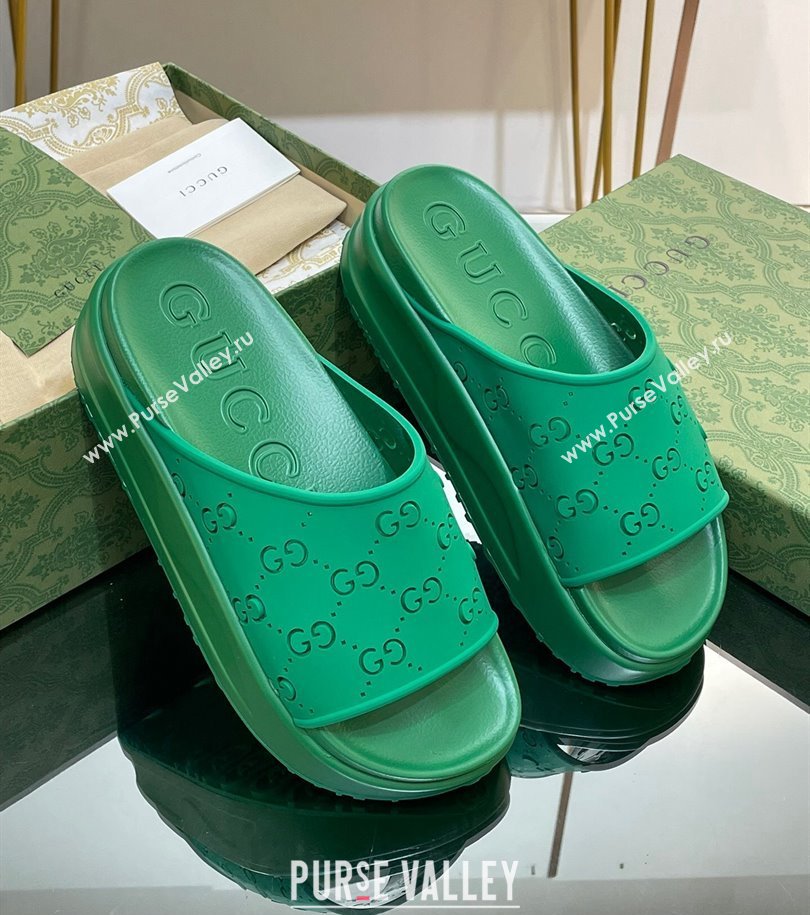 Gucci Women/Men platform perforated GG Rubber slide sandals Green 2024 (modeng-24031132)